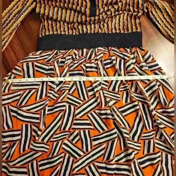 Diane Von Furstenberg Silk Knit Long Sleeve Navy Orange Cream Midi Dress Sz 4 - Picture 13 of 15